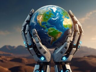 ai generated, robot, earth, artificial intelligence, security, protection, shield, control, cyborg, danger, future, opportunity, intelligence, defense, military, modern, help,