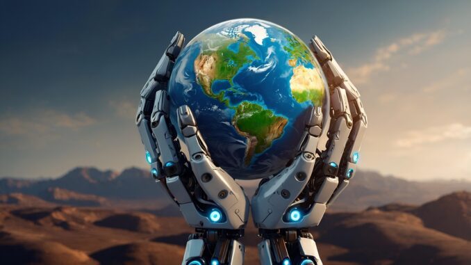 Photo by geralt ai generated, robot, earth, artificial intelligence, security, protection, shield, control, cyborg, danger, future, opportunity, intelligence, defense, military, modern, help,