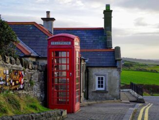 north ireland, telephone booth, red cabin, red, english, united kingdom, house, cabin phone,