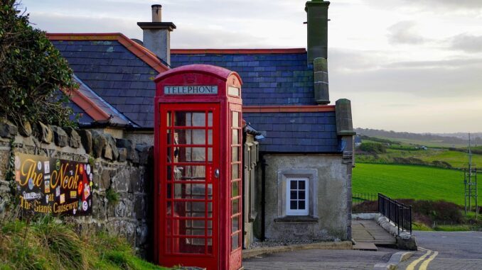 Photo by twalmedia north ireland, telephone booth, red cabin, red, english, united kingdom, house, cabin phone,