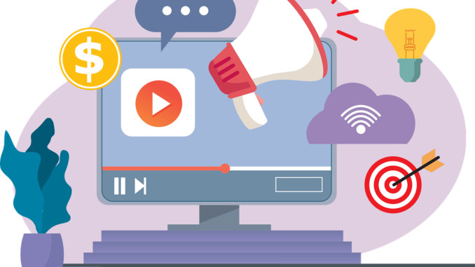 Photo by Ron_Hoekstra computer, marketing, megaphone, announcement, nature, digital marketing, video marketing, technology, flat drawing, plant, desk, office, cloud